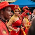 Vibrant parade featuring traditional Afro-Costa Rican dancers in Limón, Costa Rica.